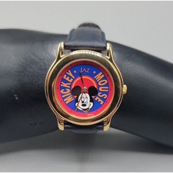 Vintage Disney Mickey Mouse Jaz Watch Rare y121x055 35mm 7" Blue Leather Band - Picture 6 of 16